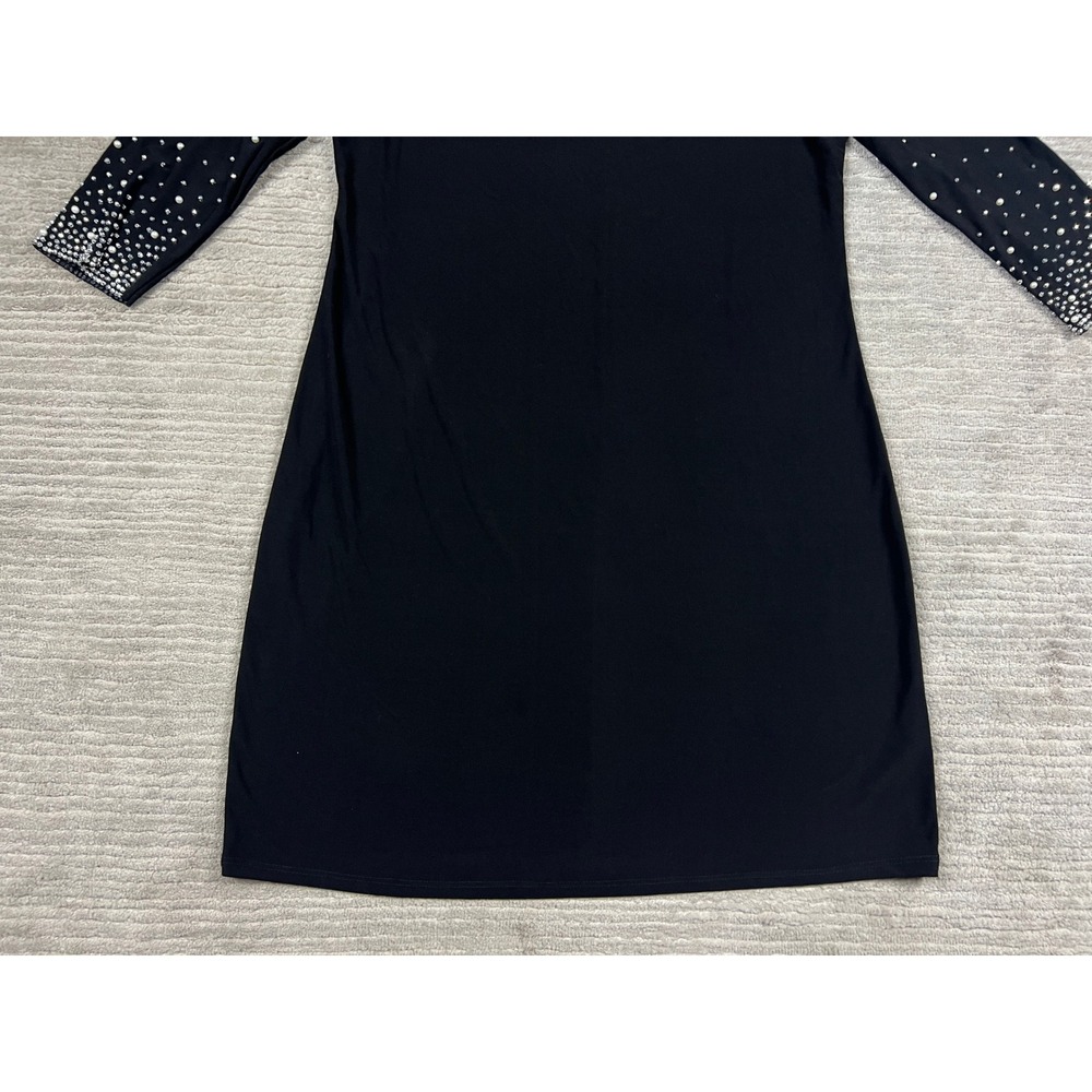 Chaus Black Pearl Rhinestone Embellished Sleeve Shift Dress Womens Large L USA - Picture 3 of 14